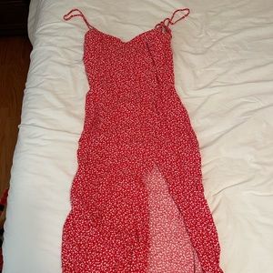 f21 floral thigh slit sun dress midi